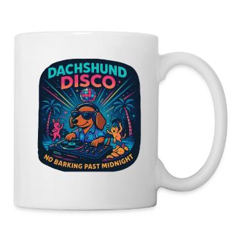 Dachshund Disco – Kein Bellen nachts - Tasse - Weiß - Rechts