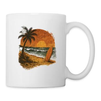 Palmier plage planche de surf - Mug blanc - blanc - Droite
