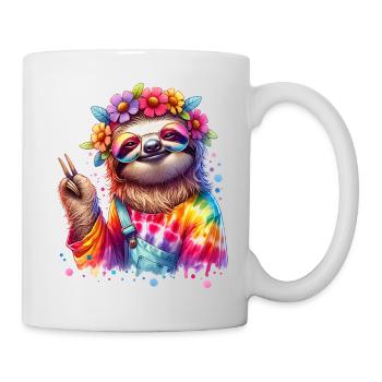 Hippie Sloth - Flower Power - Peace Sign - Mug - white - Right