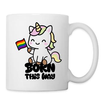 Petite licorne avec drapeau arc-en-ciel "Born this Way - Mug blanc - blanc - Droite