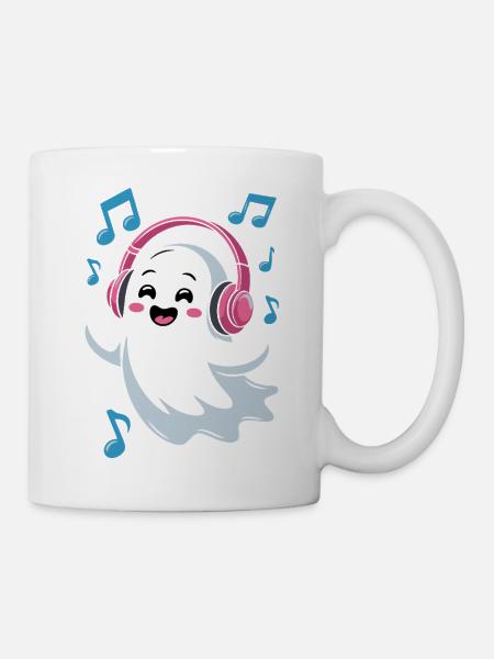 Fantôme mélomane avec casque - Mug blanc - blanc