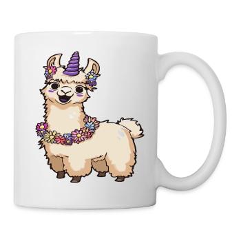 Lama Einhorn mit Blumen – Fantasy Animal Art - Tasse - Weiß - Rechts