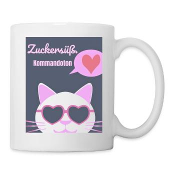 Zuckersüßer Katzenkult mit Herzbrille - Tasse - Weiß - Rechts