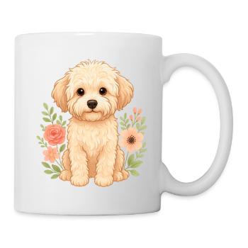 Cute Maltipoo with Flowers – Floral Dog Motif - Mug - white - Right