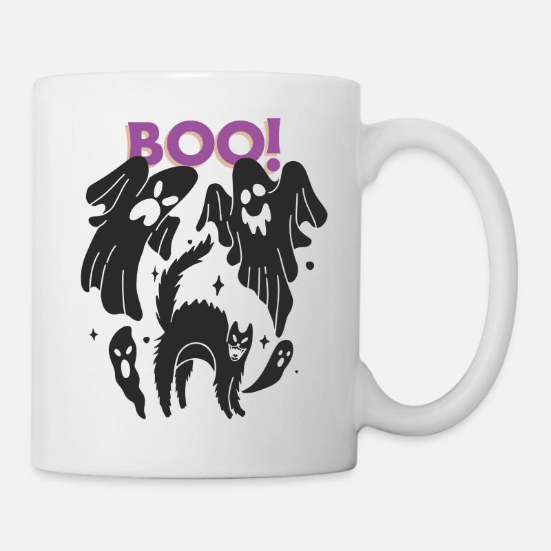 BOO! Ghost Cat Halloween  - Tasse - Weiß
