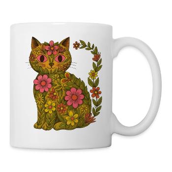 Rétro des années 70 Floral Kitty Cat Jardin Boho Art - Mug blanc - blanc - Droite