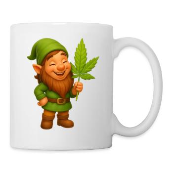 Knuffiger Zwerg mit Hanfblatt - Cannabis - Tasse - Weiß - Rechts