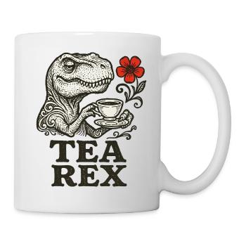 Dinosaurier mit Tee und Blumenakzent - Tasse - Weiß - Rechts