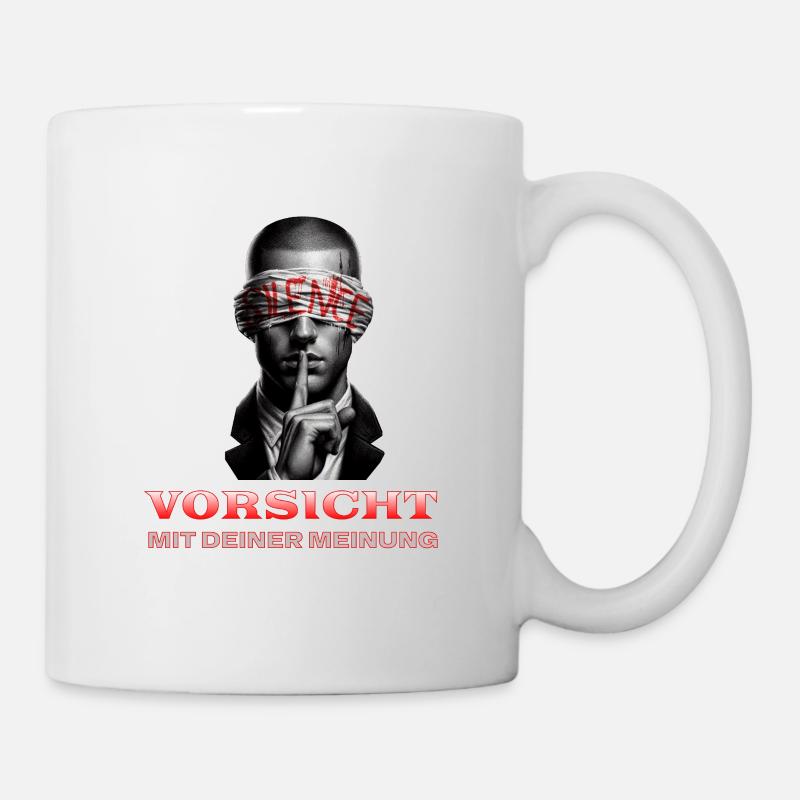 Vorsicht, Subtile Botschaft mit Augenbinde - Tasse - Weiß