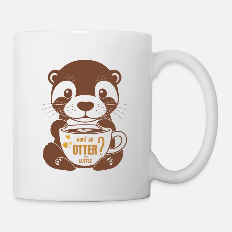 Otter, sweet with coffee cup "want an OTTER coffee" - Mug - white