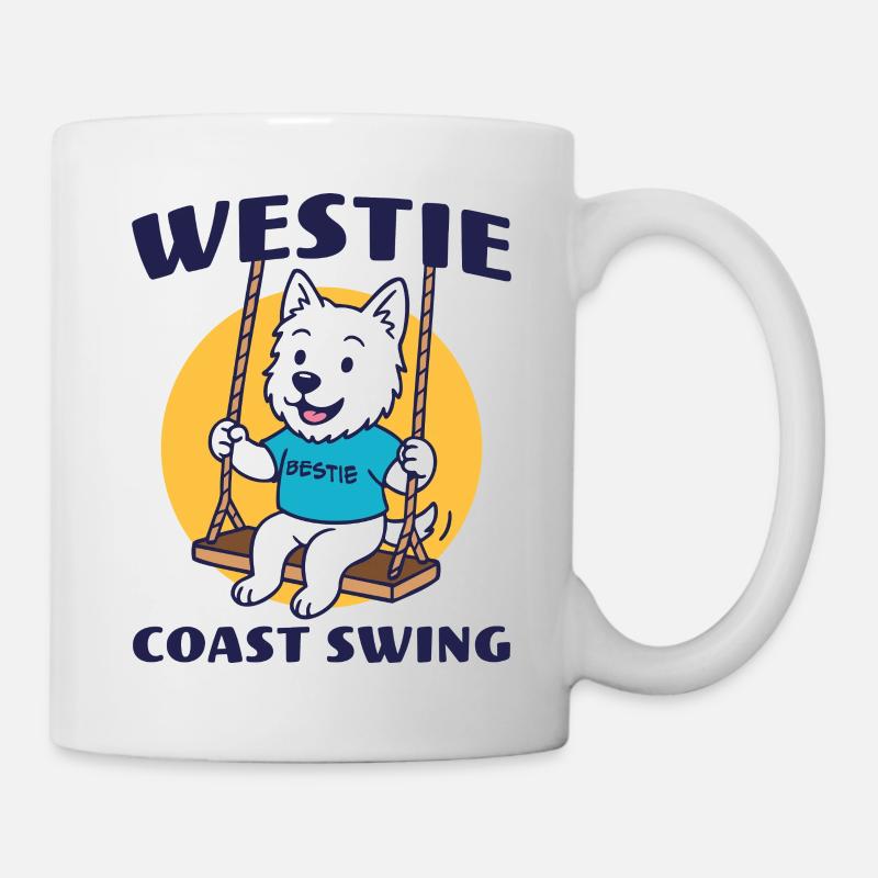 Westie Coast Swing Happy Pup on a Swing - Mug - white
