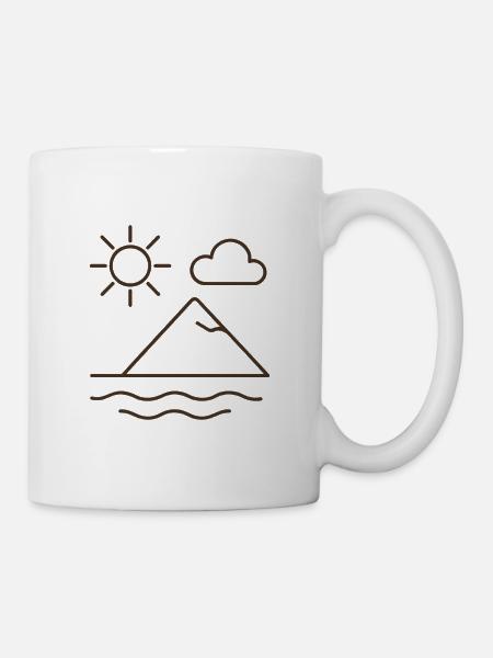 Minimalist mountain motif with sun and cloud - Mug - white