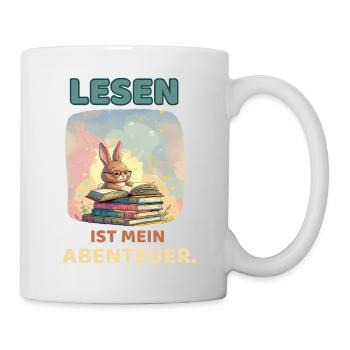 Niedliches Häschen liest Abenteuerbuch - Tasse - Weiß - Rechts