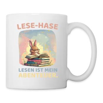 Lese-Hase Abenteuer Design - Tasse - Weiß - Rechts