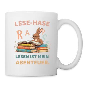 Reading bunny with learning motifs - Mug - white - Right