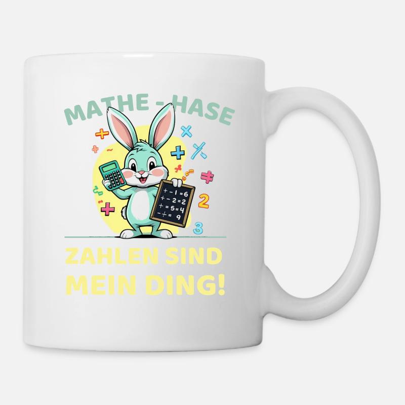 Mathe-Hase mit Taschenrechner und Tafel - Tasse - Weiß