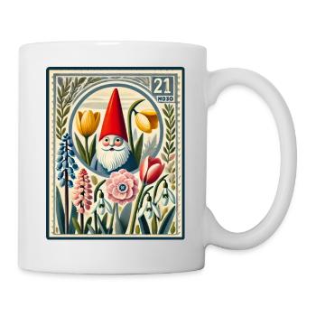 Nain de jardin fantaisiste avec des fleurs printanières - Mug blanc - blanc - Droite