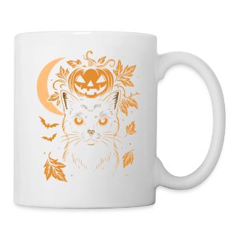 Halloween Katze mit Kürbis und Mond - Tasse - Weiß - Rechts
