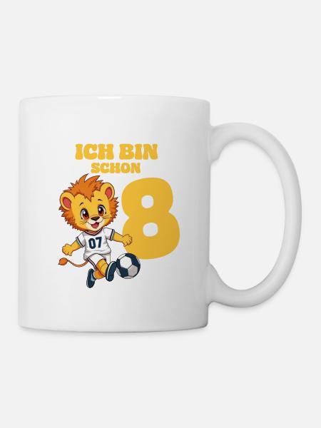 8ème Anniversaire Football Lion Enfants 8 Ans Football - Mug blanc - blanc