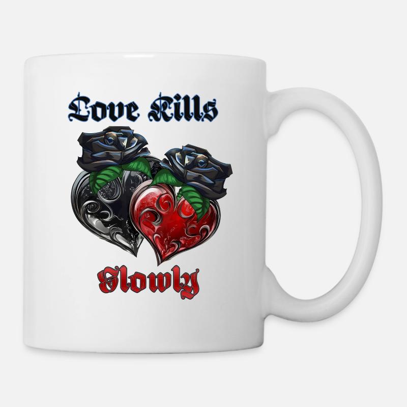L’amour dans le style gothique avec des cœurs et des roses - Mug blanc - blanc