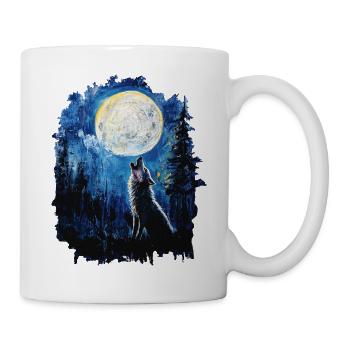 Wolf heult nach Mond - Tasse - Weiß - Rechts
