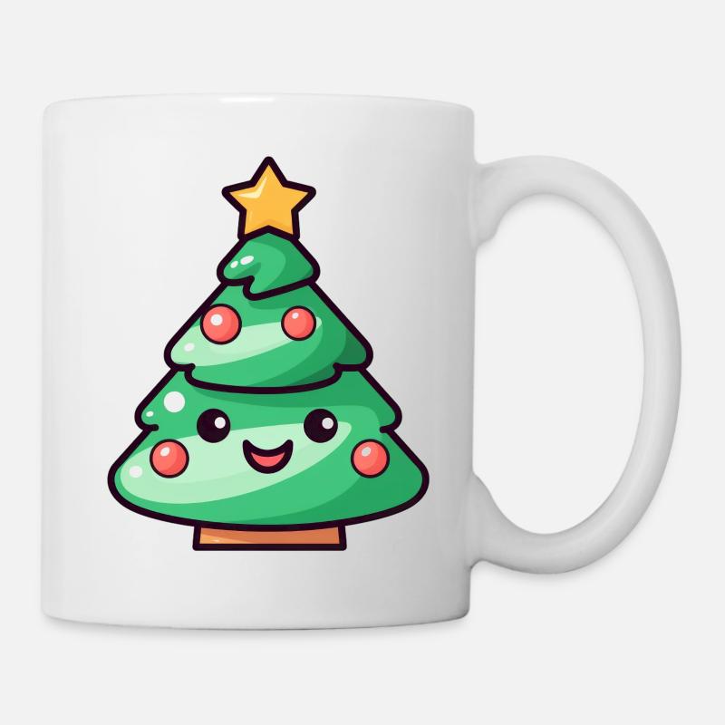 Kawaii Weihnachtsbaum Cartoon Design - Tasse - Weiß
