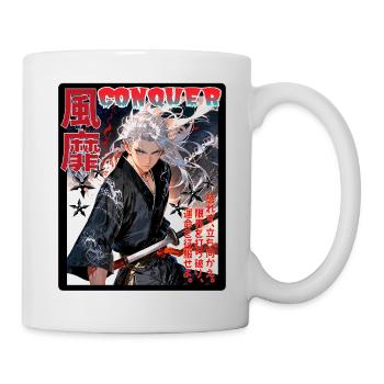 Kämpferischer Samurai mit Windmuster - Tasse - Weiß - Rechts