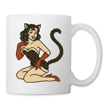 Vintage Cat Girl Pin-Up Illustration - Mug - white - Right