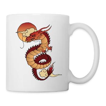 Traditioneller asiatischer Drache mit Sonnenuntergang - Tasse - Weiß - Rechts