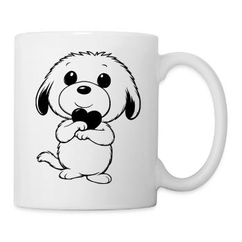 Niedlicher Hund mit Herz in den Pfoten - Tasse - Weiß - Rechts