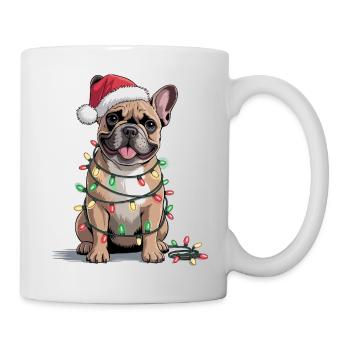 Festliche Bulldogge mit Weihnachtslichtern - Tasse - Weiß - Rechts