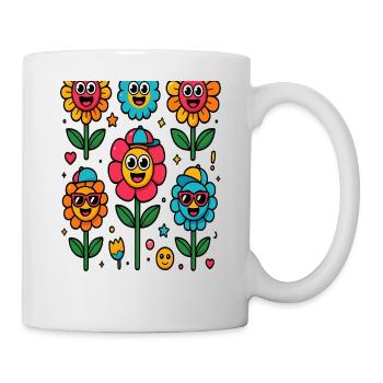 Colorful flowers with smiling faces - Mug - white - Right