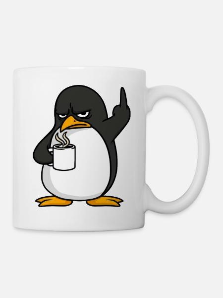Pinguin Kaffee Kaffeeliebhaber Büro Mittelfinger - Tasse - Weiß
