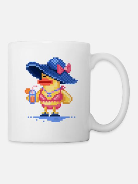 Pixel art Duck on the Beach in a swimsuit - Mug - white