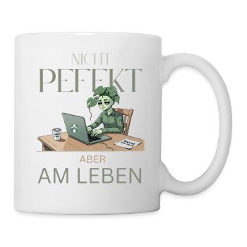 Perfectly alive – green, tired, real - Mug - white - Right