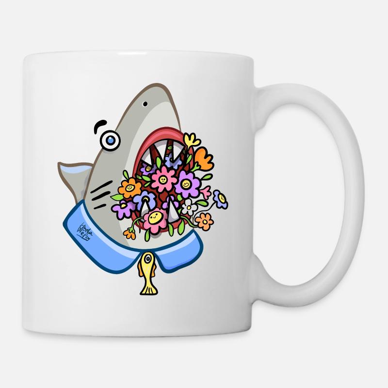 Shark with Floral Bouquet in his Jaws - Mug - white