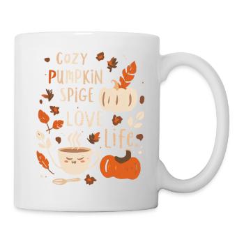 Herbstlicher Pumpkin Cozy Print Kürbis Design  - Tasse - Weiß - Rechts