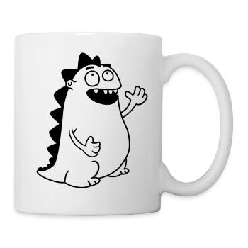 Dino winkend – Kawaii, Cartoon & Urzeit-Freud - Tasse - Weiß - Rechts
