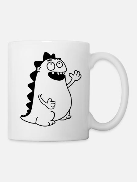 Dino Waving – Kawaii, Cartoon & Prehistoric Freud - Mug - white