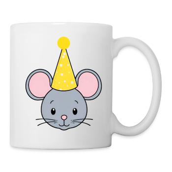 Süße Maus mit Partyhut - Tasse - Weiß - Rechts