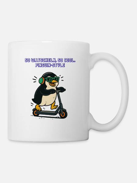 Pinguin Scooter Stil Neon Tiere retro Vintage - Tasse - Weiß