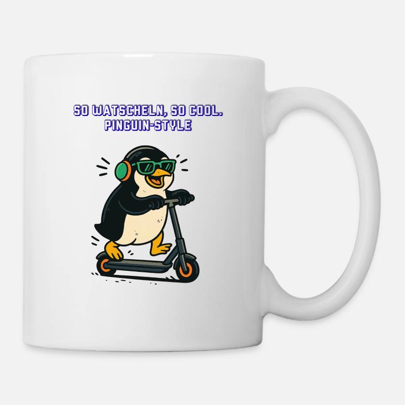 Pinguin Scooter Stil Neon Tiere retro Vintage - Tasse - Weiß