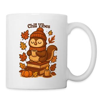 Chill Vibes Eule im Herbst Blätter Kürbis  - Tasse - Weiß - Rechts