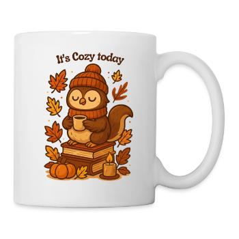 Cozy Autumn Owl with Tea Hat - Mug - white - Right
