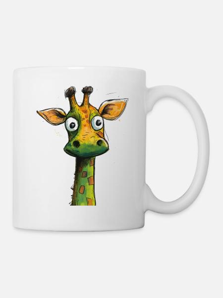 Wasserfarben Giraffenkarikatur - Tasse - Weiß