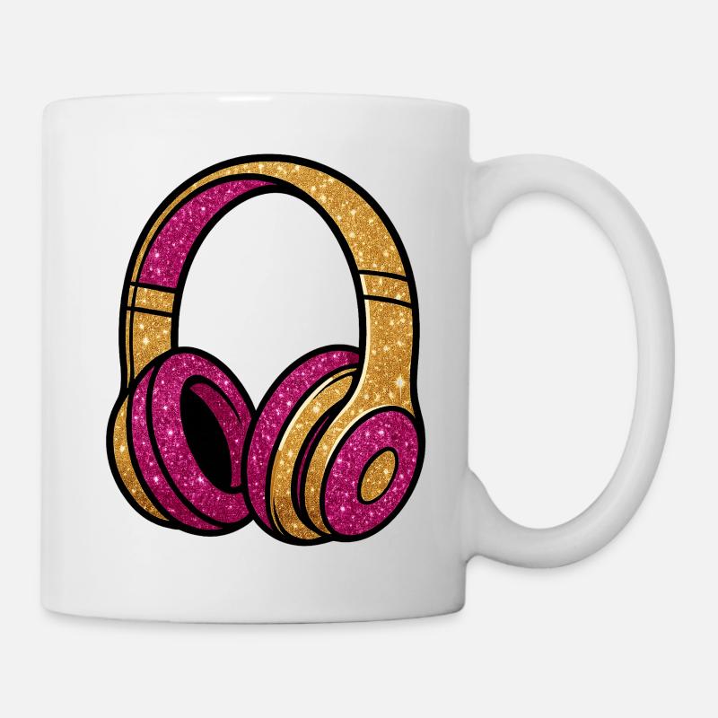Glitzer Kopfhörer Gold Pink - Tasse - Weiß