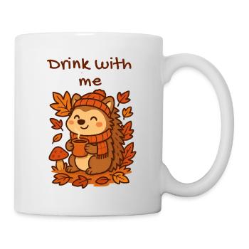 Autumn Hedgehog Cocoa Drinking Warm Leaves Design - Mug - white - Right