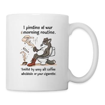 Morning ritual wolf on toilet animals coffee - Mug - white - Right