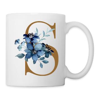 Blue floral motif on letter S - Mug - white - Right