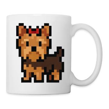 Pixel Art Yorkshire Terrier Dog with Red Bow - Mug - white - Right
